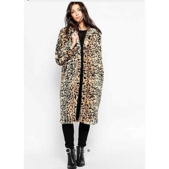 Brave Soul Mob Wife Fur Faux Leopard Animal Print Coat Jacket Women’s size Large - Picture 1 of 12